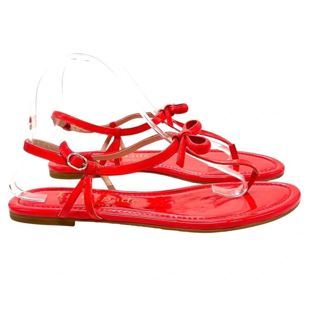 Kate Spade New York Piazza Patent Leather Coral Rose T Strap Sandals Women’s 9 - Picture 2 of 13